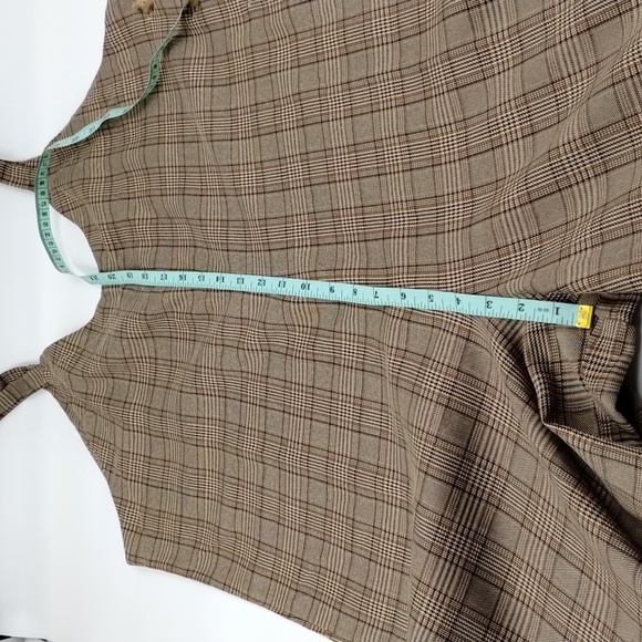 Hem & Thread Jumper Medium wide leg romper brown plaid side buttons - Picture 8 of 12